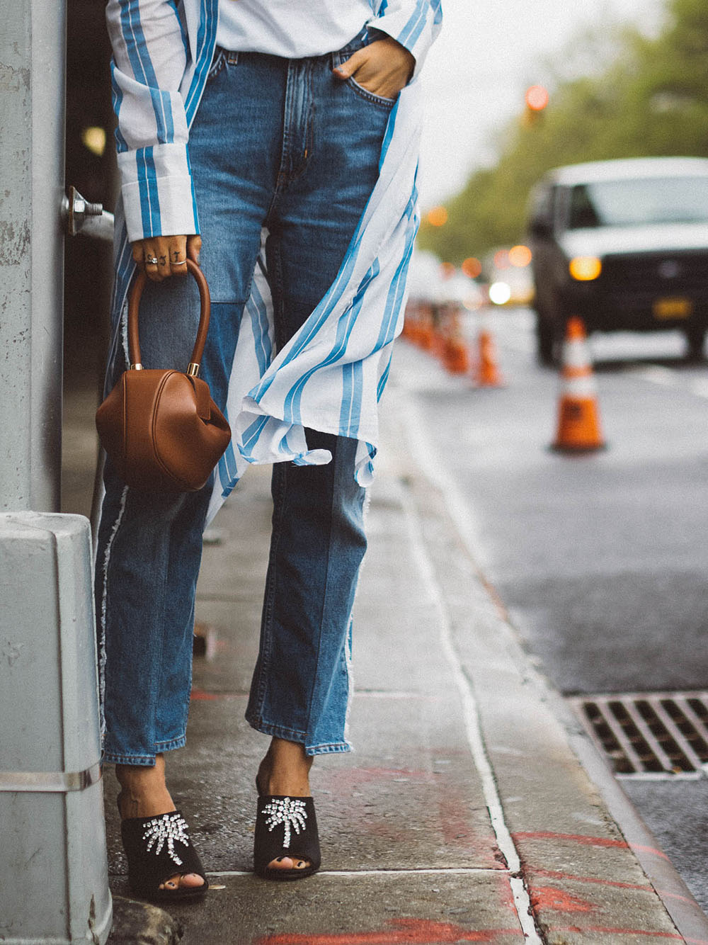 Charlotte Groeneveld Thefashionguitar for Moda Operandi wearing Attico crystal embellished mules