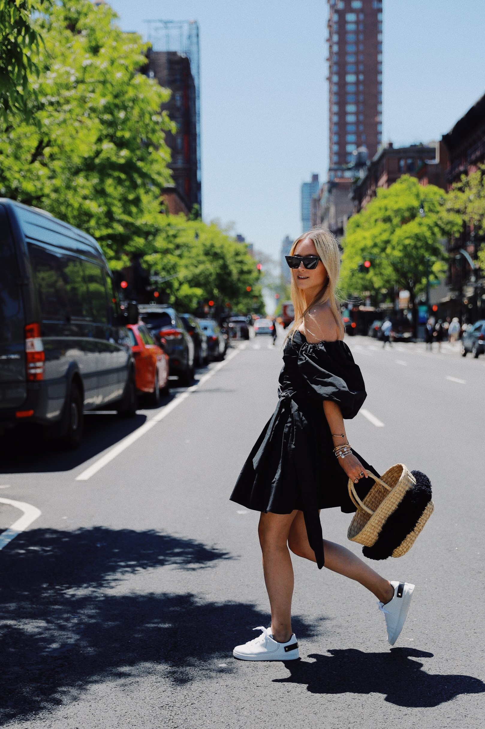 Valentino mini-dress and sneakers worn by Charlotte Groeneveld from Thefashionguitar